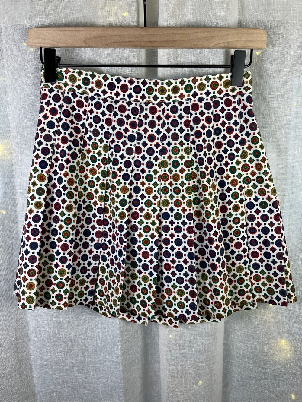 Tail White Circle-Print Skater Mini Skirt with Multi Accents